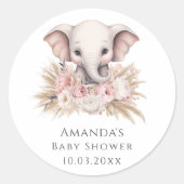 Sticker Rond Joli éléphant rose Boho Baby shower fille (Devant)
