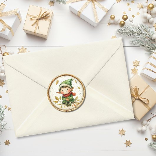 Sticker Rond Joli Elfe de Noël en Cire Fausse