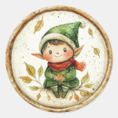 Sticker Rond Joli Elfe de Noël en Cire Fausse (Devant)