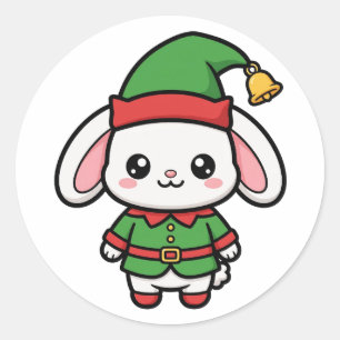 Sticker Rond Joli Elfe Lapin de Noël
