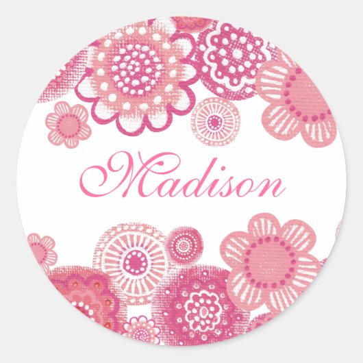 Sticker Rond Joli en rose Peint Girls Nom Cupcake Topper (Devant)