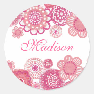 Sticker Rond Joli en rose Peint Girls Nom Cupcake Topper