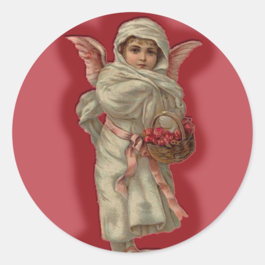 Sticker Rond Joli enfant d'ange victorien avec panier (Devant)