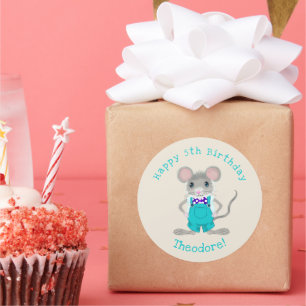 Sticker Rond Joli et élégant petit souris anniversaire personna