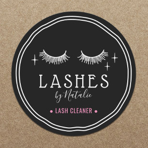 Sticker Rond Joli Eyelash Dessin Logo Nettoyeur de Lash Noir