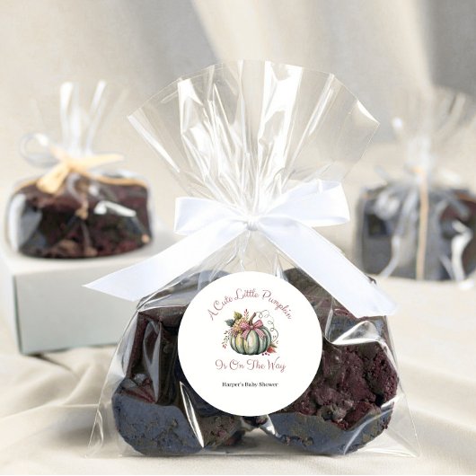 Sticker Rond Joli Fall Green & Plum Citrouille Baby shower à th