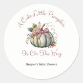 Sticker Rond Joli Fall Green & Plum Citrouille Baby shower à th (Devant)