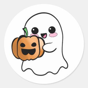 Sticker Rond Joli Fantôme avec Citrouille
