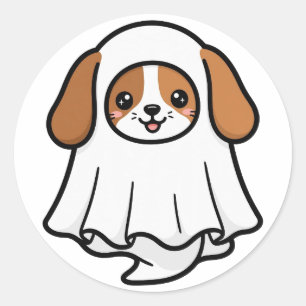 Sticker Rond Joli fantôme Beagle Halloween