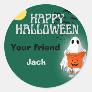 Sticker Rond Joli Fantôme Citrouille Joyeux Halloween Personnal