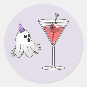 Sticker Rond Joli Fantôme & Cocktail Effrayant