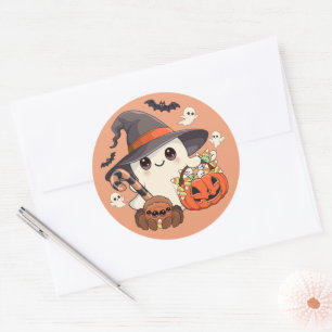 Sticker Rond Joli fantôme de Halloween de style Kawaii