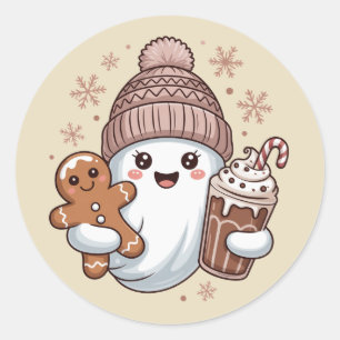 Sticker Rond Joli fantôme de Noël vacances Spooky Noël Xmas
