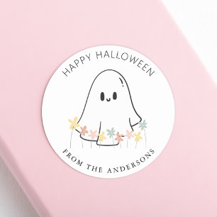 Sticker Rond Joli Fantôme Floral Halloween