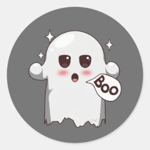 Sticker Rond Joli fantôme Kawaii disant Boo - Halloween adorabl