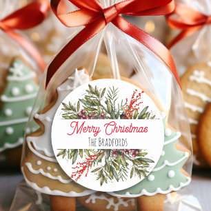 Sticker Rond Joli feuillage de Noël Botanique