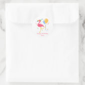 Sticker Rond Joli Flamant Moderne Joyeux Anniversaire Script (Sac)