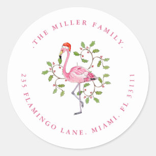 Sticker Rond Joli Flamant rose aquarelle Vacances
