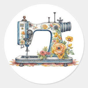 Sticker Rond Joli floral ancienne machine à coudre Noël