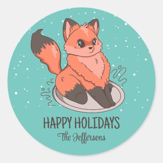 Sticker Rond Joli Fox Noël Animal Snowy Vacances d'hiver (Devant)
