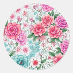 Sticker Rond Joli Fun Girl Vintage motif floral