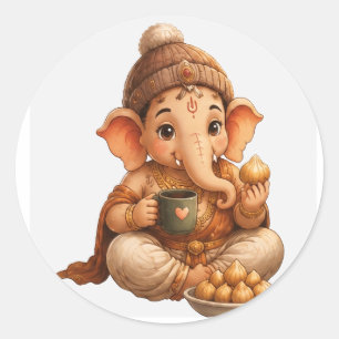 Sticker Rond Joli Ganesha fête de Ganesh Chaturthi