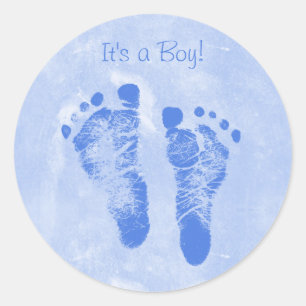 Sticker Rond Joli Garçon Empreintes Bébé Nouveaux Annoucements 