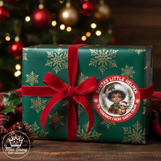 Sticker Rond Joli garçon et chiot afro-américain