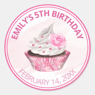 Sticker Rond Joli gâteau cupcake d'anniversaire avec glaçage ro