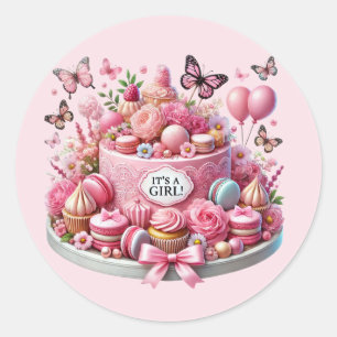 Sticker Rond Joli gâteau de douche pour bébé fille