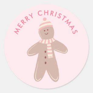 Sticker Rond Joli gâteau de Noël rose au gingembre Premier Noël