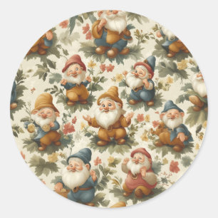 Sticker Rond Joli gnome et fleurs design