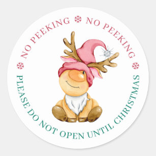 Sticker Rond Joli Gnome Renne Pas de Coup d'Œil avant Noël