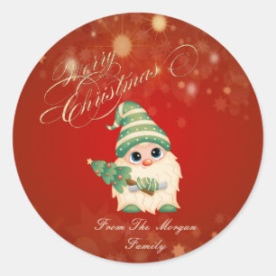 Sticker Rond Joli gnome sapin rouge Noël
