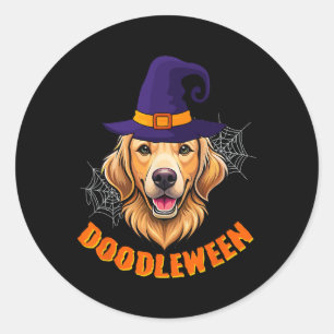 Sticker Rond Joli Goldendoodle Halloween Éffrayant Golden Doodl