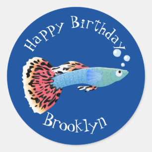 Sticker Rond Joli goppy tropical de poisson dessin animé classi