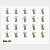 Sticker Rond Joli Green Tree Rex Dino Lumières Joyeux Noël (Feuille)
