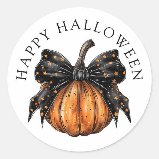 Sticker Rond Joli Halloween Citrouille Black Star Bow (Devant)