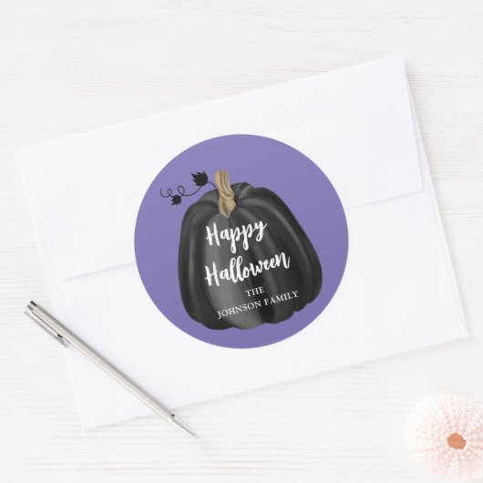 Sticker Rond Joli Halloween Citrouille de script mou violet (Enveloppe)