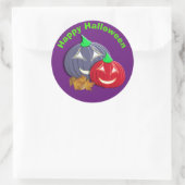Sticker Rond Joli Halloween Citrouilles Visages (Sac)