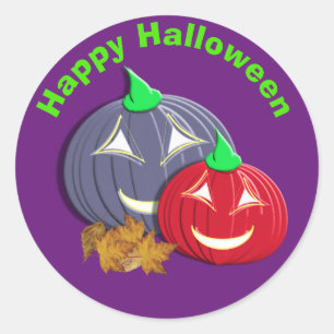 Sticker Rond Joli Halloween Citrouilles Visages