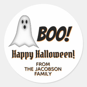 Sticker Rond Joli Halloween du nom de Ghost Boo Fun
