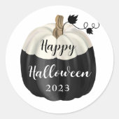Sticker Rond Joli Halloween noir et blanc Citrouille 2022 (Devant)
