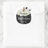 Sticker Rond Joli Halloween noir et blanc Citrouille 2022 (Sac)