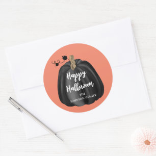 Sticker Rond Joli Halloween Orange Citrouille Script