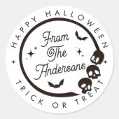 Sticker Rond Joli Halloween Trick ou Traiter Skeletons Bats (Devant)