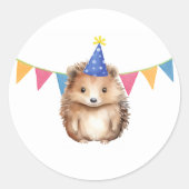 Sticker Rond Joli Hérisson d'anniversaire invitation enveloppe  (Devant)