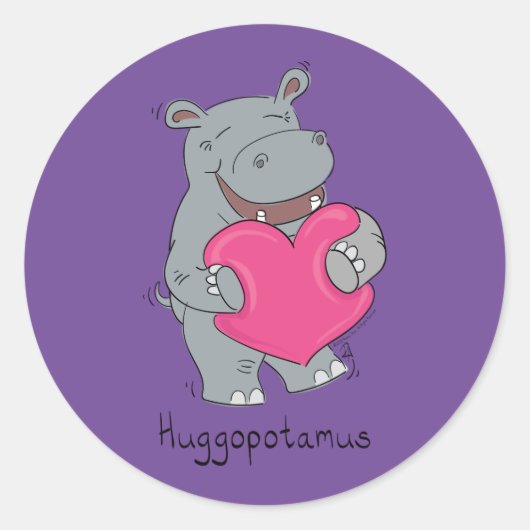 Sticker Rond Joli Hippo Hugs Caricature d'animal mignon (Devant)