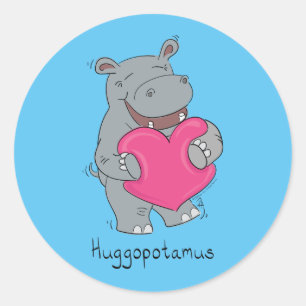 Sticker Rond Joli Hippo Hugs Caricature d'animal mignon