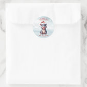 Sticker Rond Joli Hippopotame Santa Hat Snowy Noël (Sac)